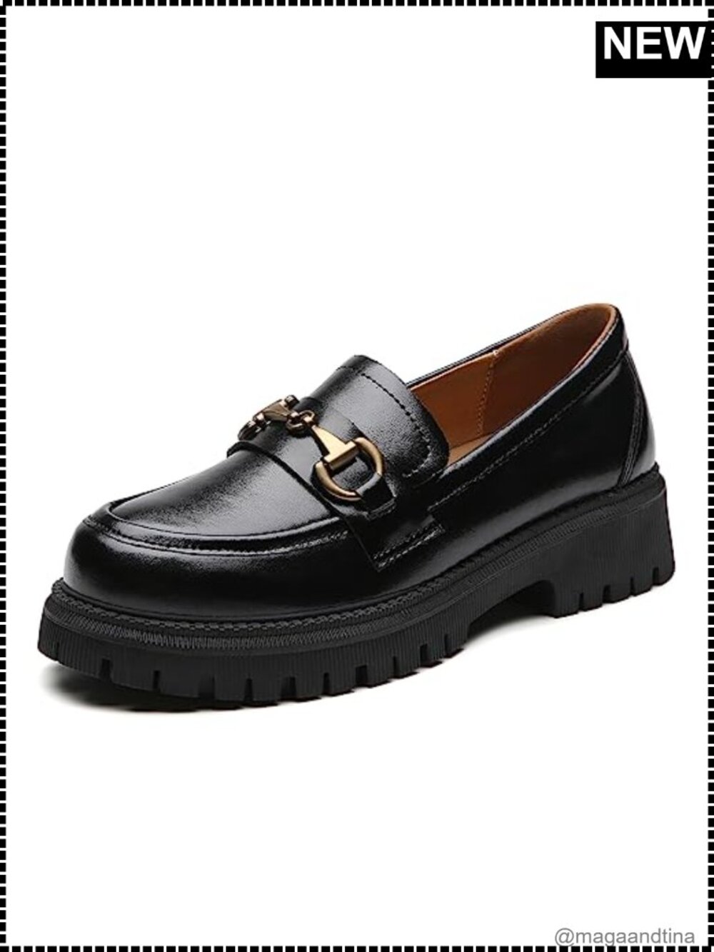 OKJ Platform Penny Loafers Chunky Chain Slip On Work Shoes